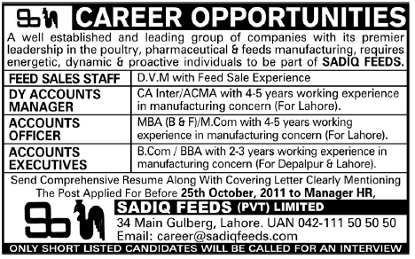 Saqid Feeds Pvt Ltd Career Opportunities