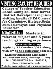 College of Teacher Education Required Visiting Faculty