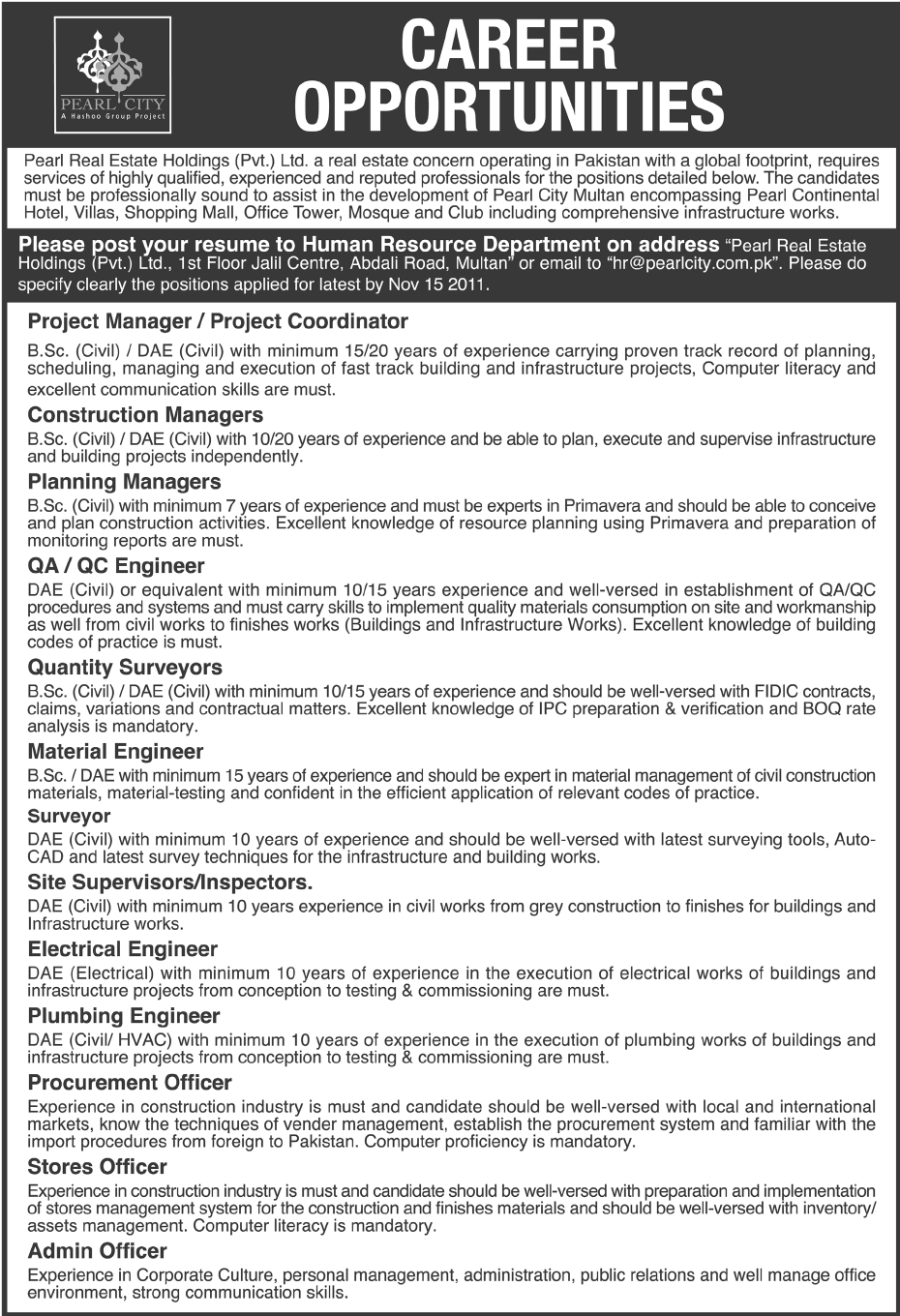 Pearl Real Estate Holding Pvt Ltd. Career Opportunities