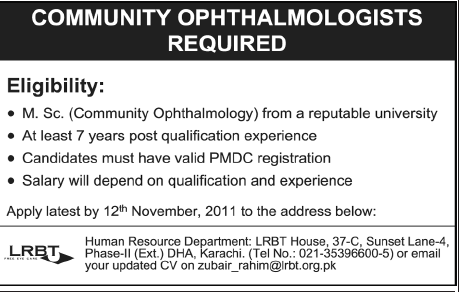Community Ophthalmologist Required by LRBT