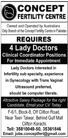 Concept Fertility Centre Required the Services of Lady Doctors