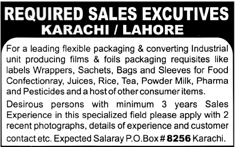Sales Executives Required in Lahore/Karachi