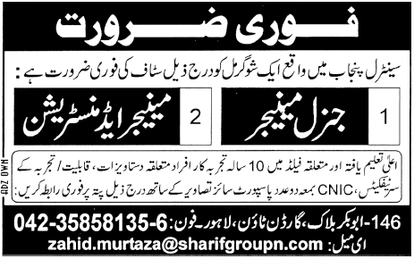 Managers Required by Sugar Mill in Central Punjab