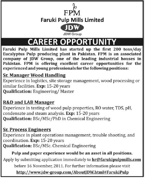Faruki Pulp Mills Limited Jobs Opportunity
