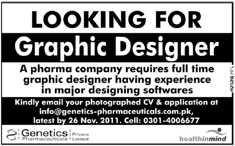 Graphic Designer Required by Genetics Pharmaceuticals Pvt Ltd