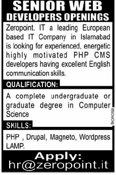Senior Web Developers Required by IT Company in Islamabad