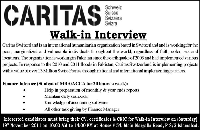 CARITAS Required Finance Interns Walk-In Interview
