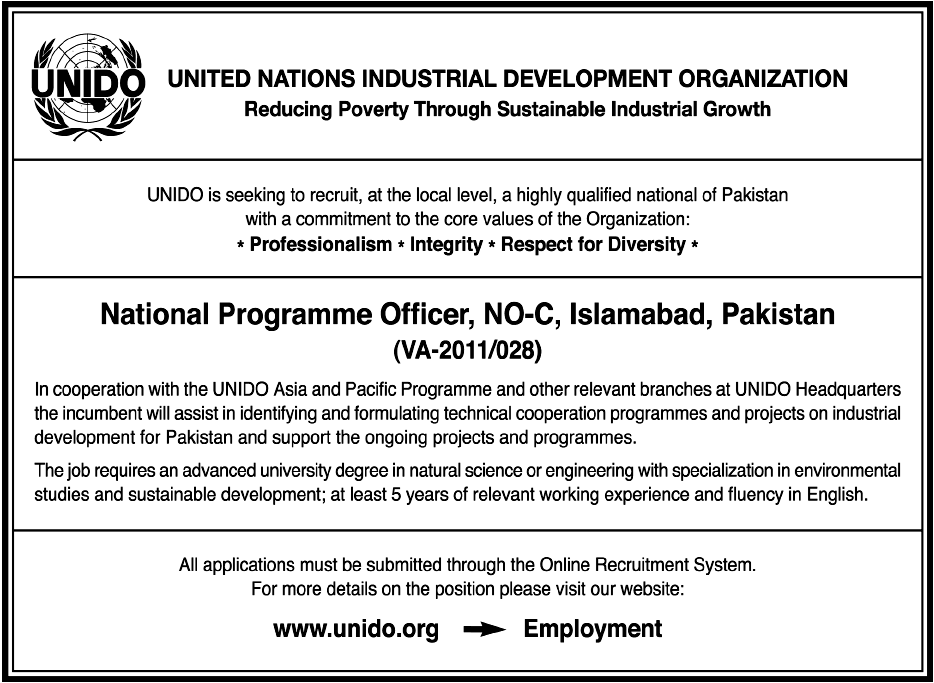 UNIDO Required the Services of National Programme Officer