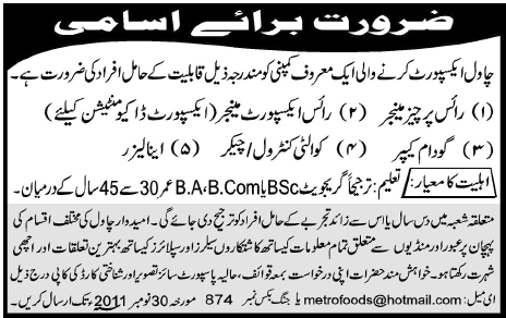 Rice Export Company Required Staff