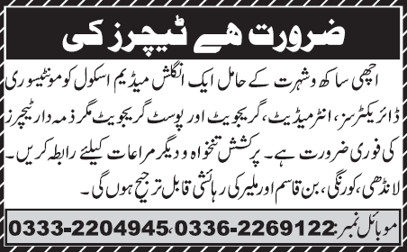 Teachers Required in Karachi