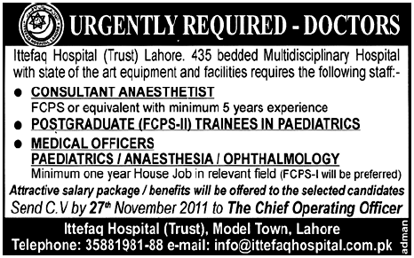 Ittefaq Hospital Trust Required Doctors