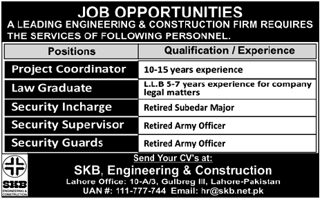 SKB Engineering and Construction Job Opportunities