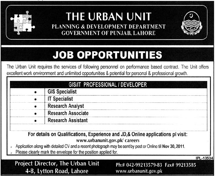 The Urban Unit Government of the Punjab Jobs Opportunity
