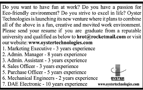 Oyster Technologies Required Staff