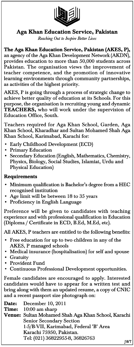 Aga Khan Education Service, Pakistan Required Teachers