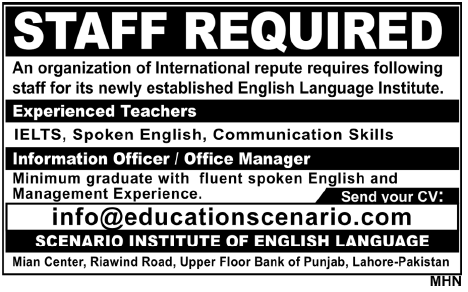 Scenario Institute of English Language Required Staff