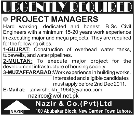 Nazir  & Co. Pvt Ltd Required Project Managers