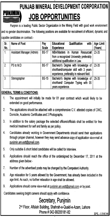 Punjab Mineral Development Corporation Jobs Opportunity
