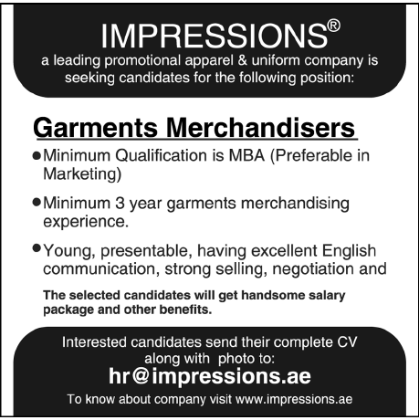 IMPRESSIONS Required Garments Merchandisers