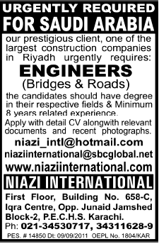 Niazi International Required Engineers for Saudi Arabia