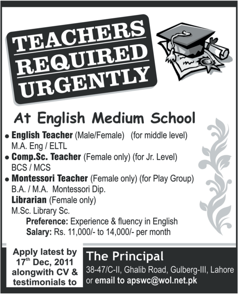 Teachers Required in Lahore