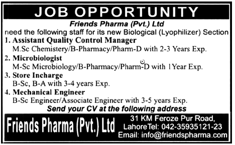 Friends Pharma Pvt Ltd Jobs Opportunity