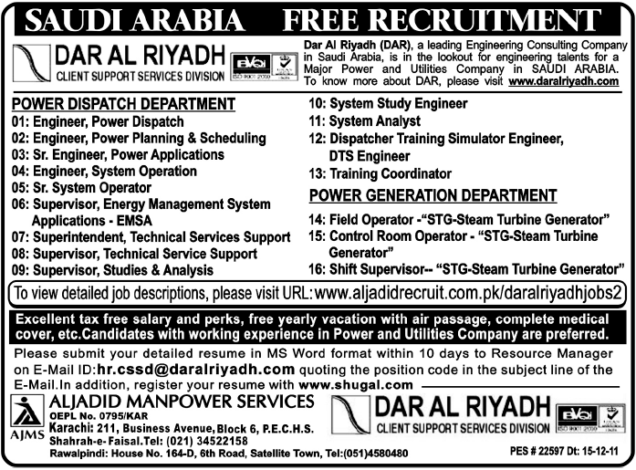 Dar Al Riyadh Required Staff for Saudi Arabia