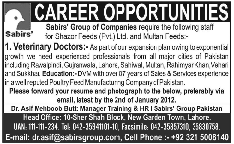 Sabirs Group of Companies Required Veterinary Doctors