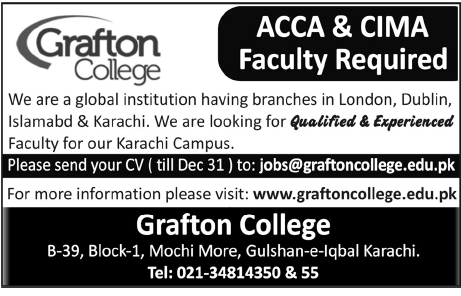 Grafton College Karachi Required Faculty