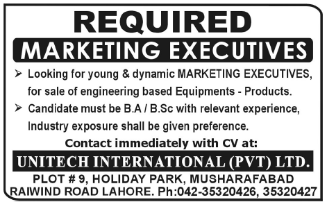 Unitech International Private Ltd Lahore Required Marketing Executives
