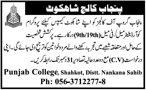 Punjab College Shahkot Required Program Coordinator