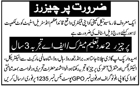 Purchasers Required by a Pharmaceutical Company in Lahore