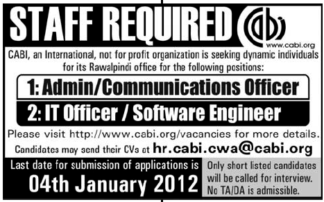 CABI Rawalpindi Required Staff
