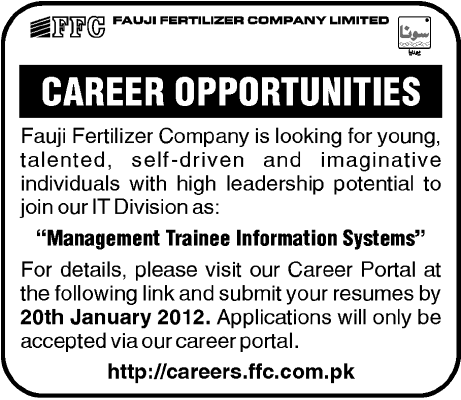 Fauji Fertilizer Company Limited Required Management Trainee Information Systems