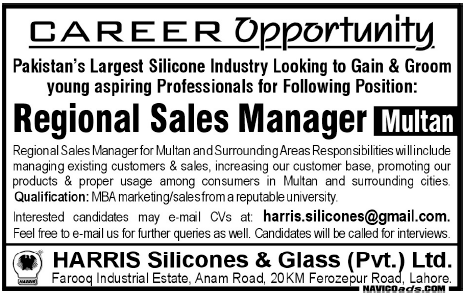 Harris Silicones & Glass Pvt Ltd Required Regional Sales Manager