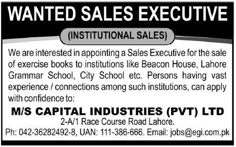 M/S Capital Industries Pvt Ltd Required Sales Executive