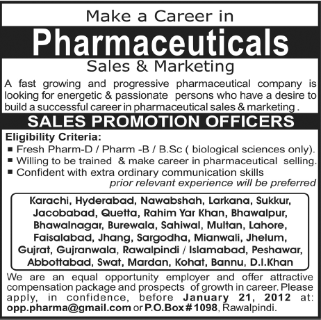 Sales Promotion Officer Required by a Pharmaceuticals