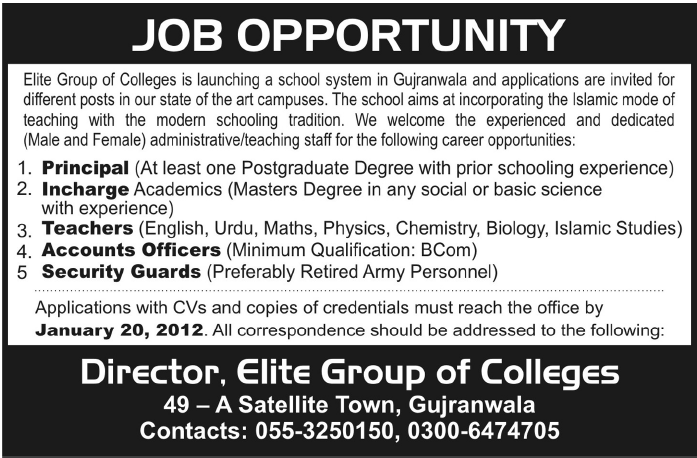 Elite Group of Colleges Jobs Opportunity