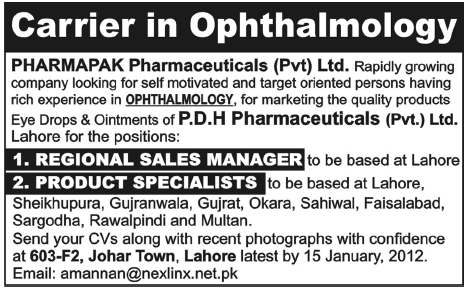 PHARMAPAK Pharmaceuticals Pvt Ltd. Required Regional Sales Manager and Product Specialists