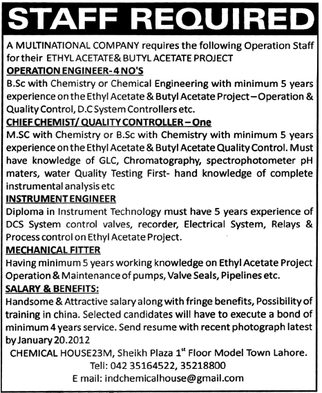 Staff Required by a Multinational Company in Lahore