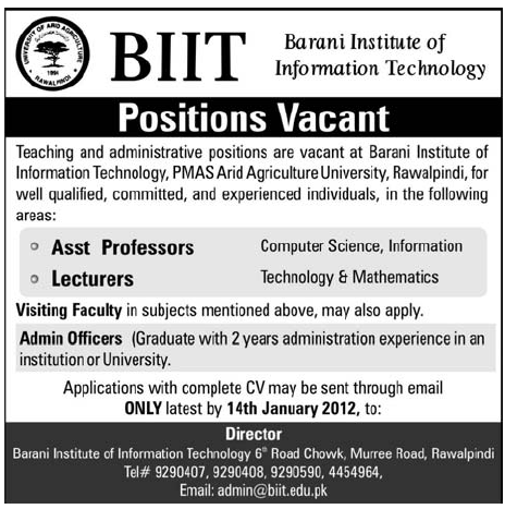 BIIT Rawalpindi Required Assistant Professors and Lecturers