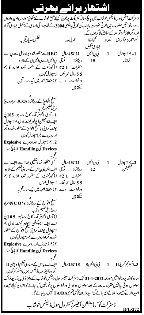 District Office Civil Defence Khushab Jobs Opportunity