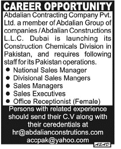 Abdalian Construction Company Pvt. Ltd Required Staff