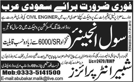 Civil Engineer Required in Saudi Arabia