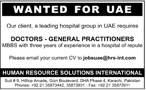 Doctors and General Practitioners Required for UAE