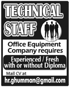 Technical Staff Required by an Office Equipment Company