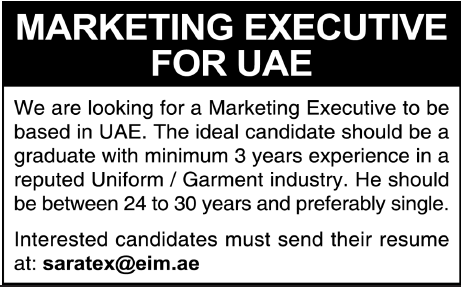 Marketing Executive Required for UAE