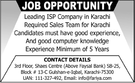 ISP Company in Karachi Required Staff