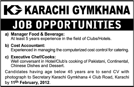 Karachi Gymkhana Required Staff