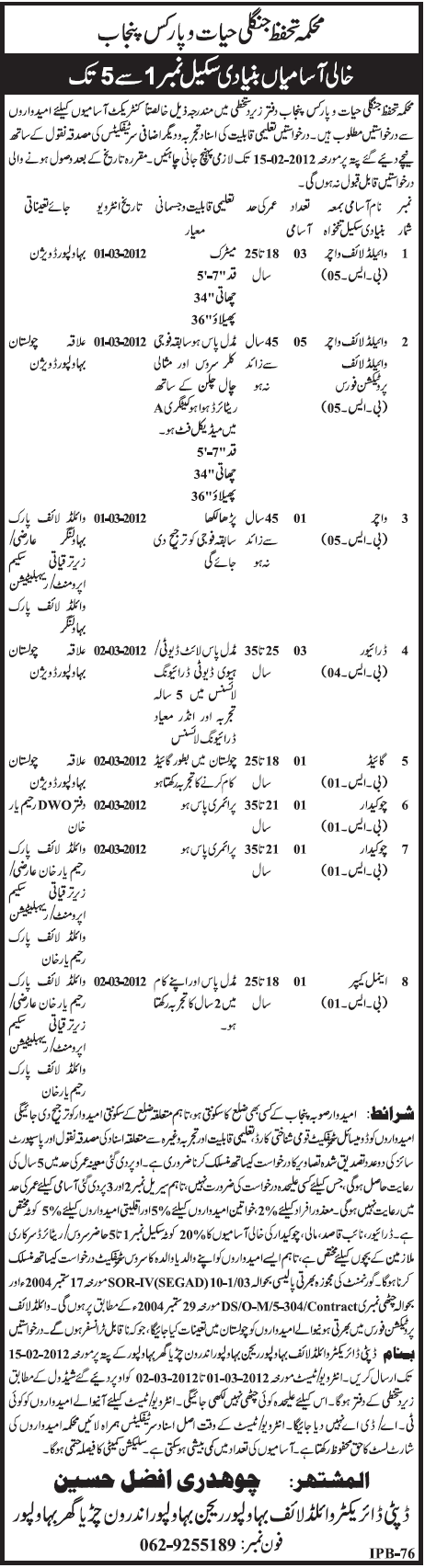 Department of Forest and Wildlife Preservation Punjab Jobs Opportunity